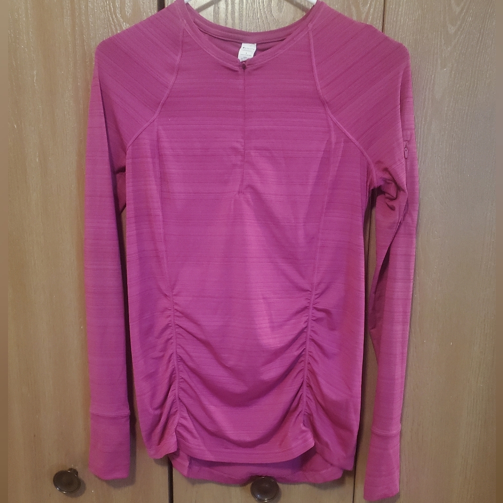 Athleta Fast Track Half Zip Ruched Pullover LS Shirt Women's Sz S - Bright Pink
